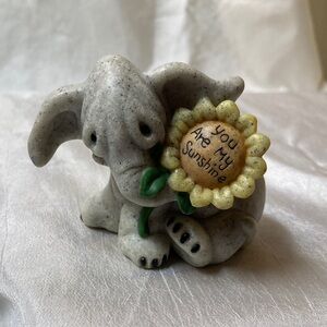 Gray Elephant Figurine with Sunflower